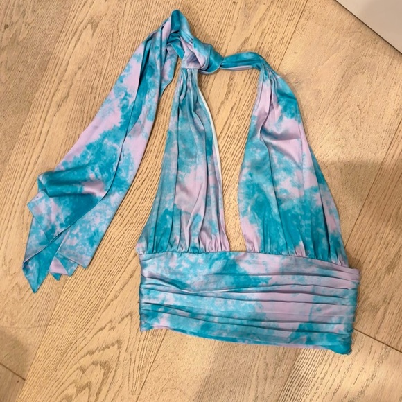 Privacy Please LOVERS & FRIENDS Venice Top Small Lilac & Turquoise Halter Silk - Picture 3 of 12
